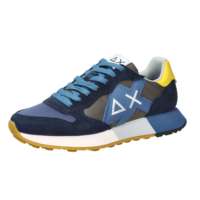 Sun68 Baskets rétro à lacets pour hommes Z36116 Bleu Vert Militaire Beige Blanc Talon de 3 cm Chaussures respirantes en toile toutes saisons
