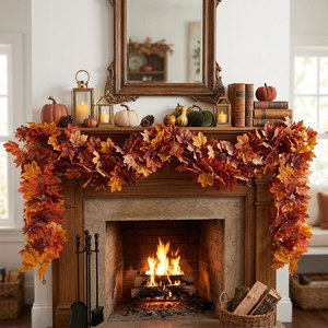Guirnalda de Hojas de Arce Artificiales, Decoración de Otoño para Chimenea, Decoración para el Festival de la Cosecha - Product Image 1