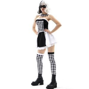 Baige, disfraz de <span class=keywords><strong>payaso</strong></span> para <span class=keywords><strong>mujer</strong></span>, fiesta de Carnaval de Halloween, vestido a cuadros blanco y negro - Product Image 3
