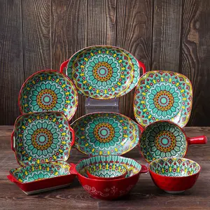 Wholesale Round Underglaze Color Hand Painting Ceramic Dinner Plate