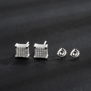 Square Stud Earrings Micro Set Zircon Full Diamond Geometric Cube Design For Men Party Fashion Hip Hop Jewelry - Product Image 4