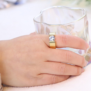 Diamond <b>Ring</b> 8MM Round Brilliant Cut <b>Titanium</b> Steel Open Face Geometric Shape Women's Everyday Wear - Product Image 2