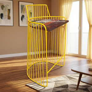 Chaise de bar industrielle en métal, tabouret haut avec assise en bois et base en métal, mobilier pour restaurant, hôtel, bar - Product Image 5