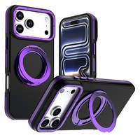 Coque magnétique double couleur avec anneau rotatif et béquille pour iPhone 18 Pro Max, en PC + TPU