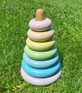 Pirámide Montessori madera natural eco juguete geométrico apilamiento formas de juguete anillos de apilamiento de madera pirámide arco iris para niños pequeños - Product Image 6