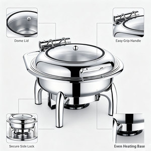 Oulu Hemisphere Réchaud <span class=keywords><strong>de</strong></span> buffet en acier inoxydable avec couvercle en <span class=keywords><strong>verre</strong></span>, pour la conservation <span class=keywords><strong>de</strong></span> la chaleur des aliments, pour banquets et cafétérias - Product Image 5