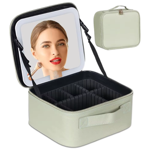 10 Inch Pink <strong>Bridal</strong> <strong>Makeup</strong> Case with LED Light Portable Waterproof <strong>Vanity</strong> <strong>Box</strong> 3-Color Mirror Travel Cosmetic Organizer - Product Image 3