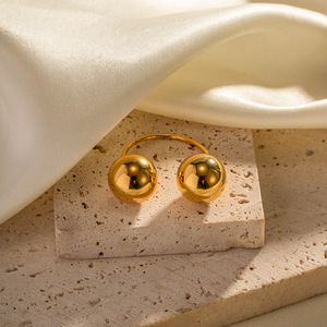 Anello aperto con doppia sfera grande in acciaio inossidabile a prova di allergia in oro 18 carati accessori per anelli personalizzati di moda - Product Image 4