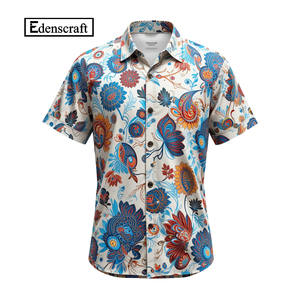 Chemise à manches courtes à boutons imprimée de haute qualité Hommes Personnalisé en vrac OEM Bangladesh Marque privée Polyester/Coton Broderie personnalisée - Product Image 4