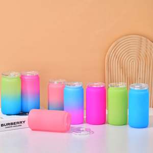 Vasos de Plástico Reciclables con Forma de Lata de 16 oz, Coloridos, con Tapa de PP y Pajita, para Envoltura UV DTF, Disponibles en Almacén de EE. UU. - Product Image 5