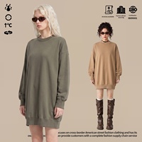 Robe sweat-shirt longue à manches régulières en coton épais délavé et vieilli 100 % coton pour femme RS, style américain, collection transfrontalière automne 2026