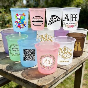 Gobelets en plastique mats transparents de 12 oz et 9 oz, 200 tasses pour mon mariage, personnalisés avec notre armoiriette, nom et date imprimés, 2026 - Product Image 1