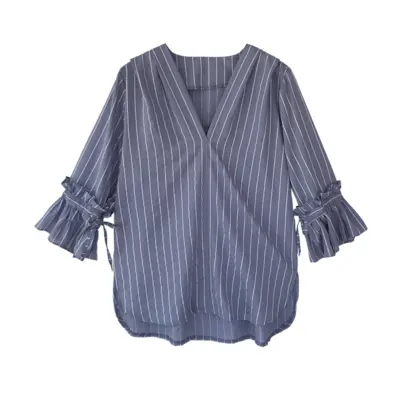 Blusa de media manga acampanada para mujer, estilo coreano, informal, a rayas, a la moda, nuevo modelo