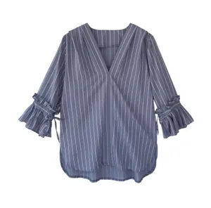 New style Women Lady Korean school type casual fashion flare half sleeve stripe tops blouse girls new model tops shirts