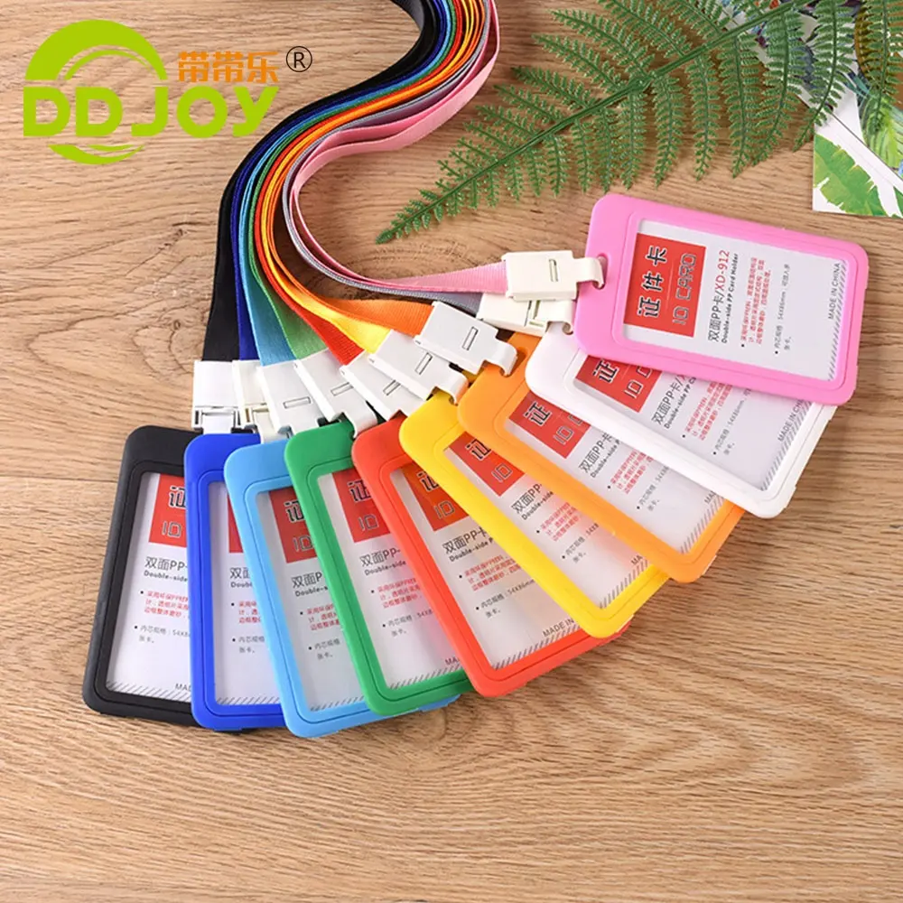 Ucuz yüksek kaliteli kimliği kimlik kartı özel UV baskı şirketi iş kabul boyun Polyester kordon ile plastik kimlik kartı tutucu