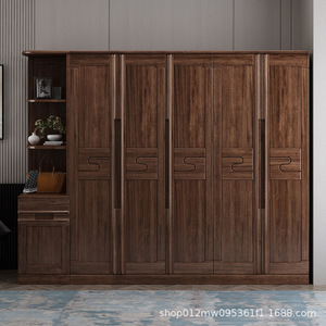 Modern Chinese Style Solid Wood <b>Wardrobe</b> Five Doors Walnut Wood Double Doors Master Bedroom Light Luxury <b>Wardrobe</b> Installation - Product Image 5