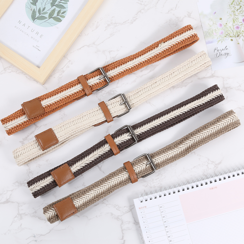 Quality alloy buckle elastic ceinture braided fabric belt for unisex