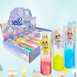 Vente en gros de slime transparent aux couleurs galaxie, en pots longs et moyens, avec poupées en plastique - Product Image 2