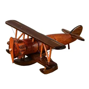 热销木质家居高品质复古实木飞机摆件