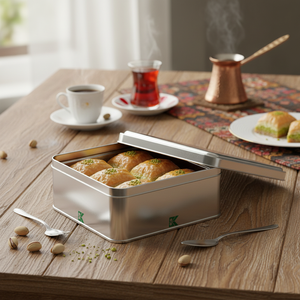Kontensan Square Tin Can 1 Lt Baklava <b>Sweet</b> Treats <b>Box</b> 158x158x62 mm Slip Lid Model L335 Turkey - Product Image 3