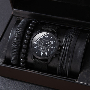 Commercio all'ingrosso orologi Vintage da uomo bracciale Set di gioielli sport in pelle PU orologi da polso <span class=keywords><strong>nero</strong></span> per gli uomini Set regalo <span class=keywords><strong>orologio</strong></span> Relogio - Product Image 3