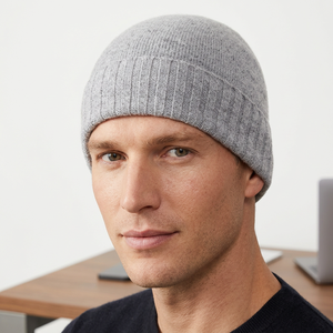 Gorro de Punto Acrílico Gris para Hombre, Estilo Casual para Invierno, Cálido, 56-58 cm de Circunferencia de Cabeza, 2027 - Product Image 1