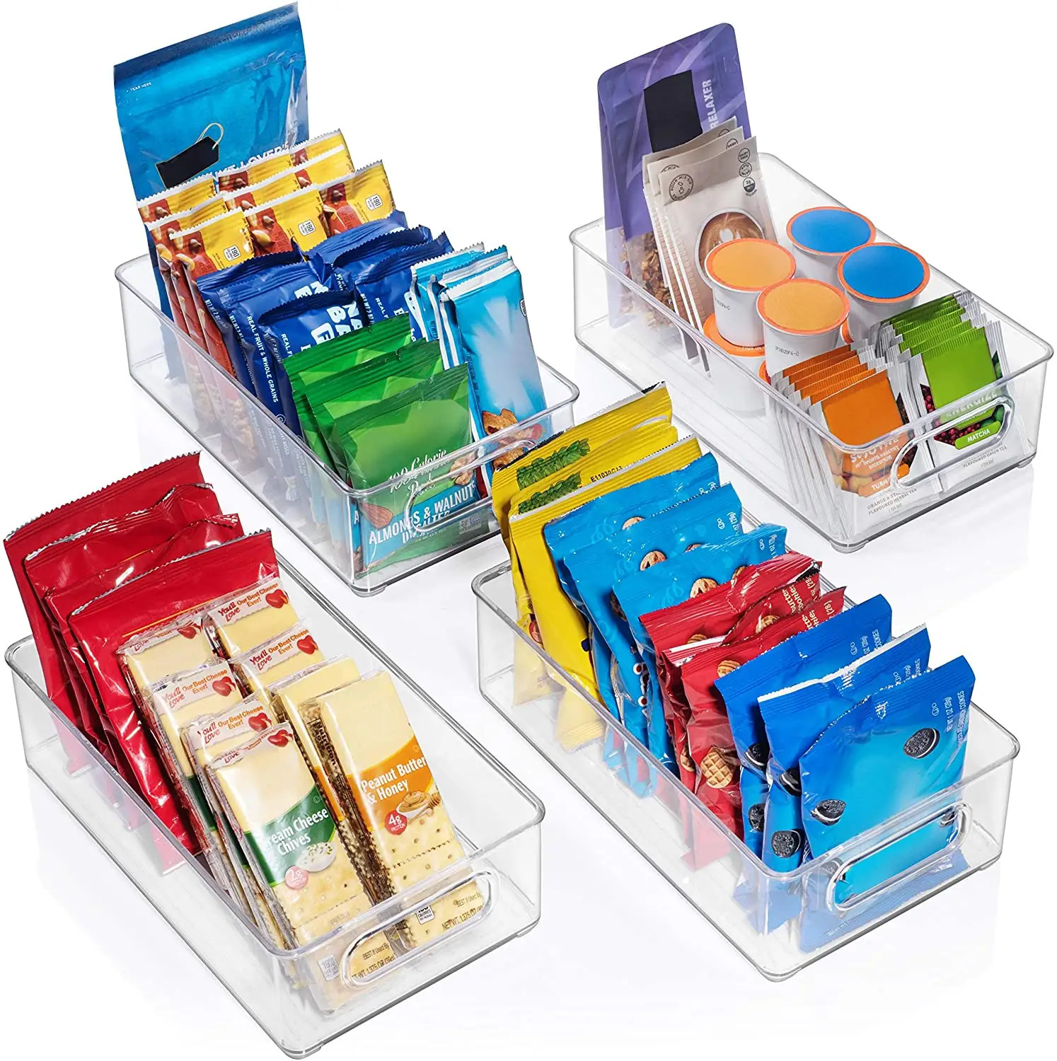 4 Pack 10'x6'x3' Rectangcular Stackable Plastic Organizational Bins, Pantry Organizer and Storage Refrigerator Organizer Bins