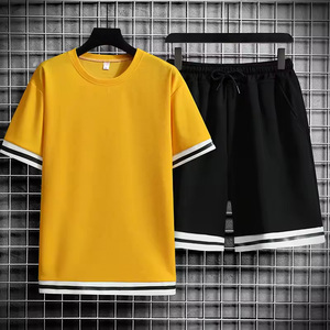 Conjunto de Pantalones Cortos Casuales de Verano para Hombre, Camiseta de Manga Corta, Pantalones Cortos Deportivos Sólidos, Conjunto de <span class=keywords><strong>2</strong></span> Piezas, Traje Casual - Product Image 2