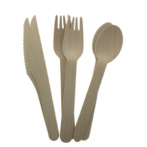 Wooden Fork Wholesale Biodegradable Bulk Birch Wood Spoon / Forks / Knives Disposable Wooden Cutlery Set