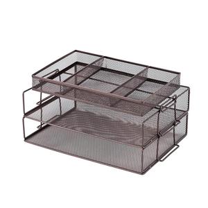 <span class=keywords><strong>Amazon</strong></span> Venta caliente 2-nivel de documento de Metal negro capa de malla bandeja apilable de archivo con sostenedor de la <span class=keywords><strong>pluma</strong></span> - Product Image 1