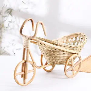 Serviço de casamento de tecelagem de bambu, artesanato de bicicleta + cesta de frutas decorativa, cesta de vinho, cesta de pão