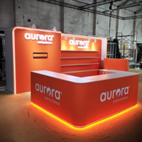 Stand de Exhibición con Marco de Aluminio para Ferias Comerciales, con Fondo Gráfico y Caja de Luz LED para Exhibición en Stands de Ferias