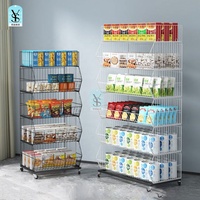 Nouveauté 2024 : Présentoir de Supermarché Robuste à 5 Niveaux en Treillis Métallique Noir Simple Face pour Paniers de Stockage