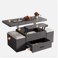 Table basse multifonctionnelle à plateau relevable, hauteur réglable avec plateau en pierre frittée et tabourets