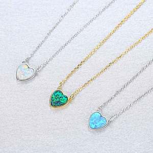 925 Sterling Silver Bạc Phong Cách Vòng Cổ Cho Phụ Nữ Mạ Vàng Đầy Màu Sắc Opal Hình Trái Tim Mặt Dây Chuyền Trên Liên Kết Chuỗi Dễ Thương Phong Cách - Product Image 4