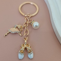 Porte-clés Ballerine et Chaussure de Ballet en Émail et Strass, Breloque de Sac en Métal Doré, Accessoire Cadeau Souvenir pour Studio de Danse