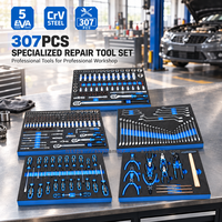 Coffret à outils roulant à 5 tiroirs de 307 pièces avec plateaux en mousse EVA, kit de clés à douilles pour atelier de réparation automobile et garage