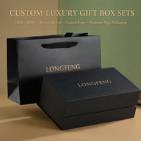 Boîte cadeau rigide magnétique noire mate haut de gamme avec ensemble de sacs shopping gaufrés pour bijoux, cadeau romantique pour anniversaire