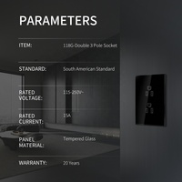 Soket dinding kaca US ganda, soket listrik ganda, outlet daya hitam putih 15A untuk rapat rumah kantor