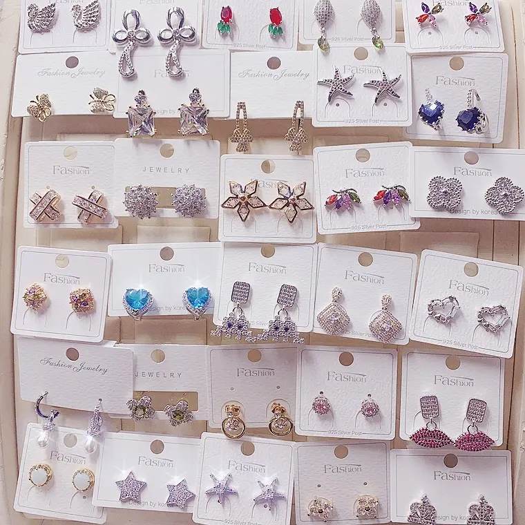 18K Gold Plated Non Tarnsh Fashion Micro-set Zircon Pearl Simple Diamond Stud Earrings Women Lot Wholesale Earrings Mixed