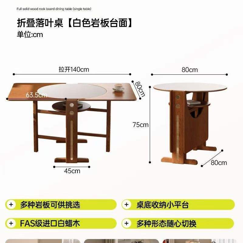 Table à feuilles pliantes [Plateau en pierre frittée blanche]