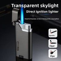 Briquet à essence gonflable de style européen pour homme, flamme bleue, double brûleur, mini cadeau créatif pour cigares et cigarettes, vente en gros