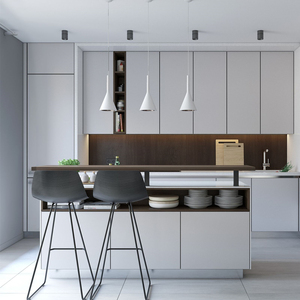 <span class=keywords><strong>Muebles</strong></span> <span class=keywords><strong>de</strong></span> <span class=keywords><strong>Cocina</strong></span> Inteligentes <span class=keywords><strong>de</strong></span> Alta Calidad con Superficie <span class=keywords><strong>de</strong></span> Melamina Lacada, Tiradores Brillantes <span class=keywords><strong>de</strong></span> Acero Inoxidable y Latón para Espacios Pequeños - Product Image 1