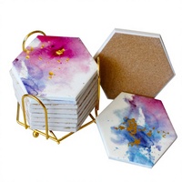 Ensemble de 6 dessous-de-verre hexagonaux en céramique avec support, absorbants et résistants à l'huile, pour la maison, le bar et la table basse