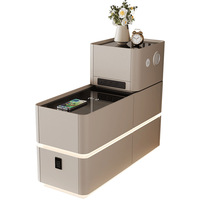 Table basse moderne en bois avec éclairage LED multifonctionnel intelligent, rangement intégré, écologique, prise incluse, meubles de salon