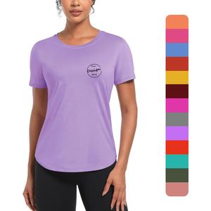 2024 T-Shirt en polyester personnalisé pour femmes T-shirt d'entraînement de yoga de sports d'été à séchage rapide avec ourlet incurvé Nouveaux produits en gros - Product Image 1