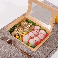 Boîte à lunch jetable haut de gamme en papier kraft imprimée sur mesure avec fenêtre, conteneur ondulé biodégradable pour plats à emporter, boîte alimentaire protectrice
