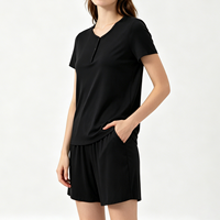 Ensemble de pyjama personnalisé pour femme en modal, noir, avec t-shirt à manches courtes et pantalon, vêtements de nuit, tenue décontractée pour femme, ensemble de pyjama féminin