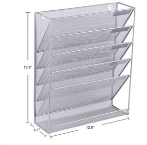 5-Tier Wall-Mounted <b>File</b> Organizer Rack Iron Craft <b>Document</b> Storage Shelf for Office and Home Sturdy <b>File</b> Holder - Product Image 5