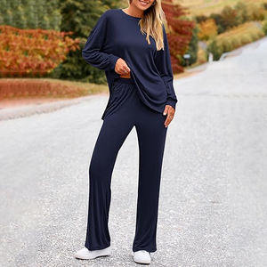 Conjunto Deportivo Estampado de Primavera para Mujer, Conjunto de Dos Piezas de Sudadera Deportiva Informal de Color Sólido a la Moda, Corte Regular - Product Image 1